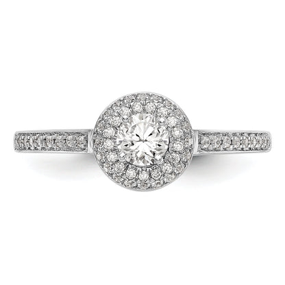 0.25ct. CZ Solid Real 14K White Gold Round Halo Engagement Ring