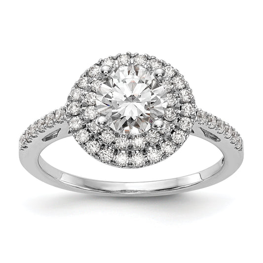 0.25ct. CZ Solid Real 14K White Gold Round Double Halo Engagement Ring
