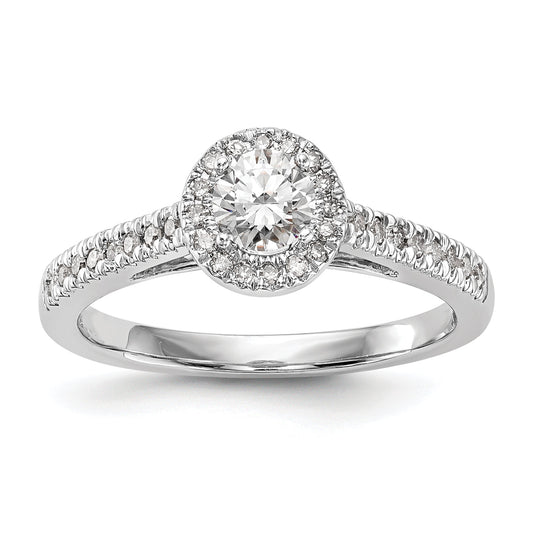0.33ct. CZ Solid Real 14K White Gold Round Halo Engagement Ring