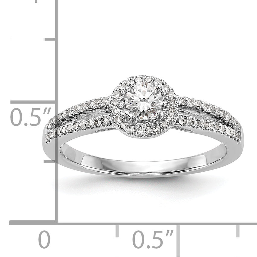 0.25ct. CZ Solid Real 14K White Gold Round Halo Engagement Ring