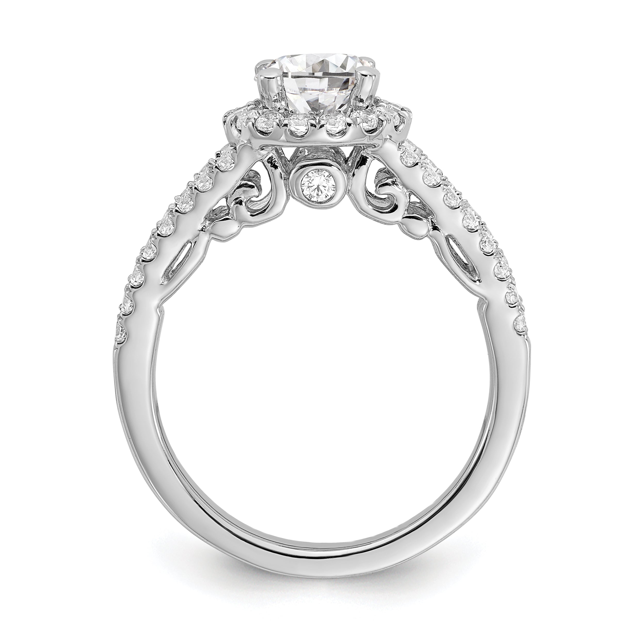 0.25ct. CZ Solid Real 14K White Gold Round Halo Engagement Ring