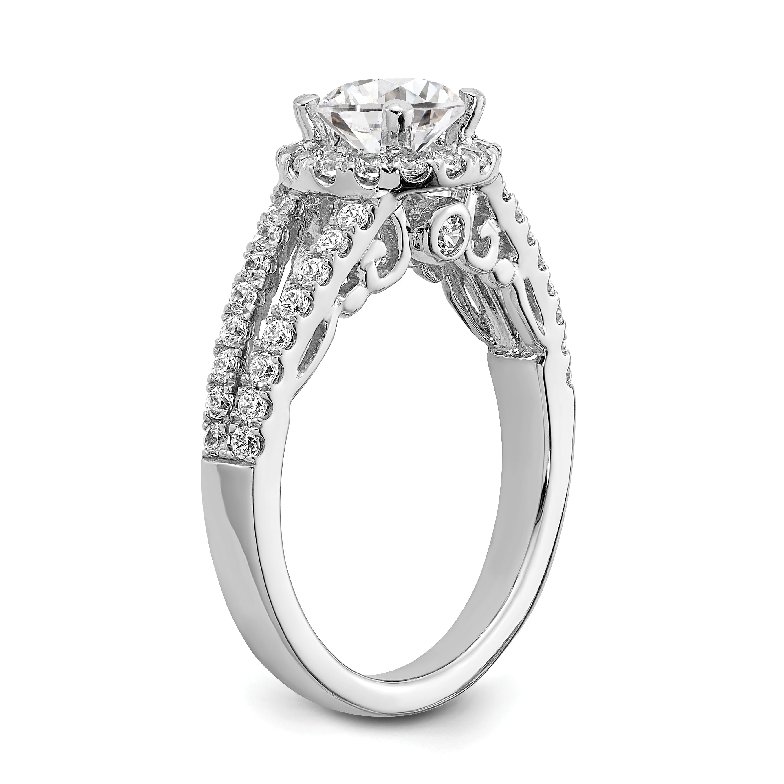 0.25ct. CZ Solid Real 14K White Gold Round Halo Engagement Ring