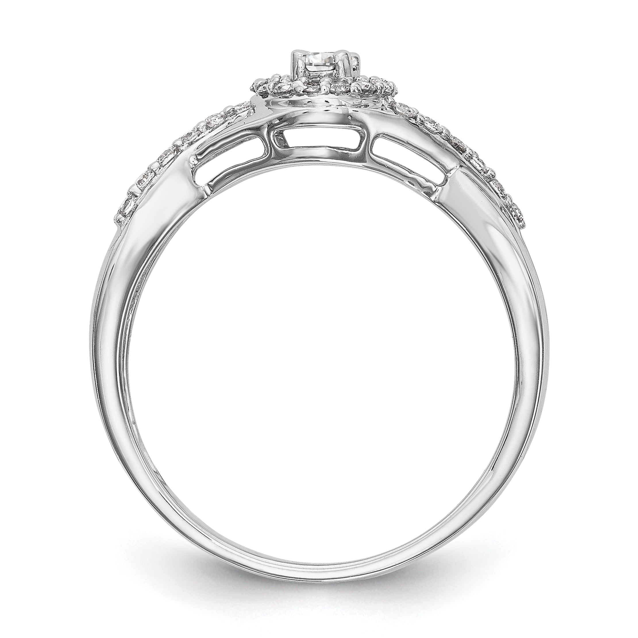 0.10ct. CZ Solid Real 14K White Gold Round Halo Engagement Ring