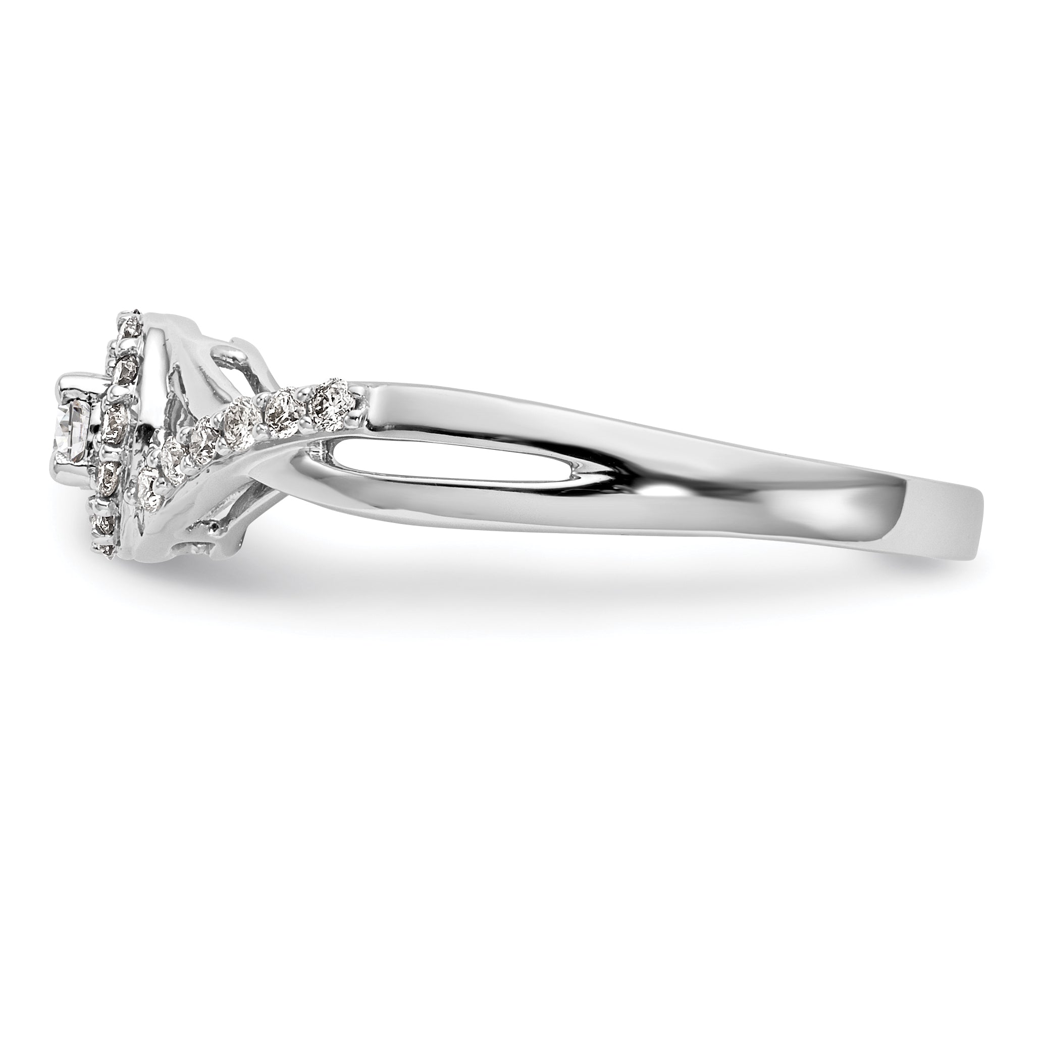 0.10ct. CZ Solid Real 14K White Gold Round Halo Engagement Ring
