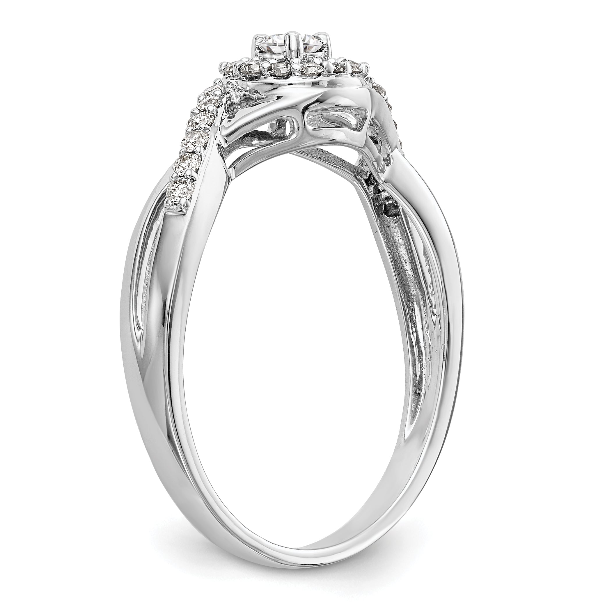 0.10ct. CZ Solid Real 14K White Gold Round Halo Engagement Ring