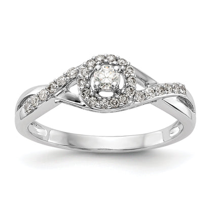 0.10ct. CZ Solid Real 14K White Gold Round Halo Engagement Ring