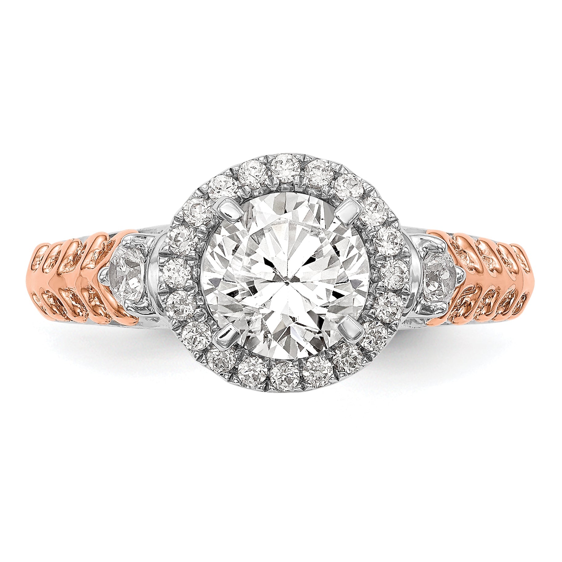 0.28ct. CZ Solid Real 14K Two-tone Peg Set Halo Engagement Ring