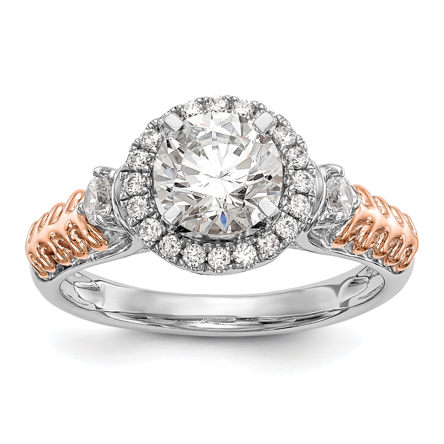 0.28ct. CZ Solid Real 14K Two-tone Peg Set Halo Engagement Ring