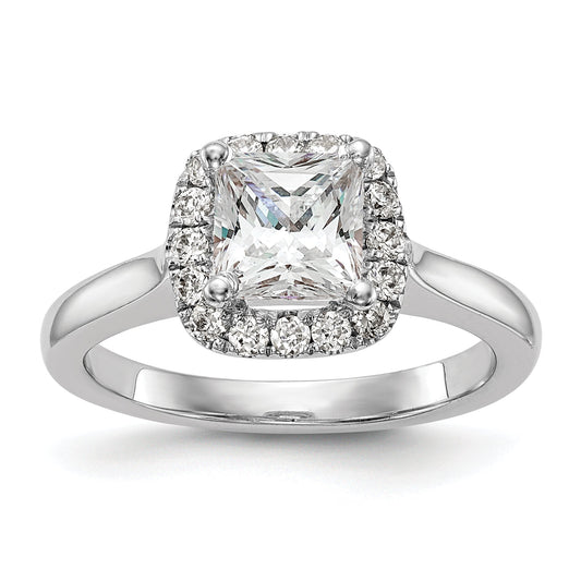 0.75ct. CZ Solid Real 14K White Gold Princess Cushion Halo Engagement Ring