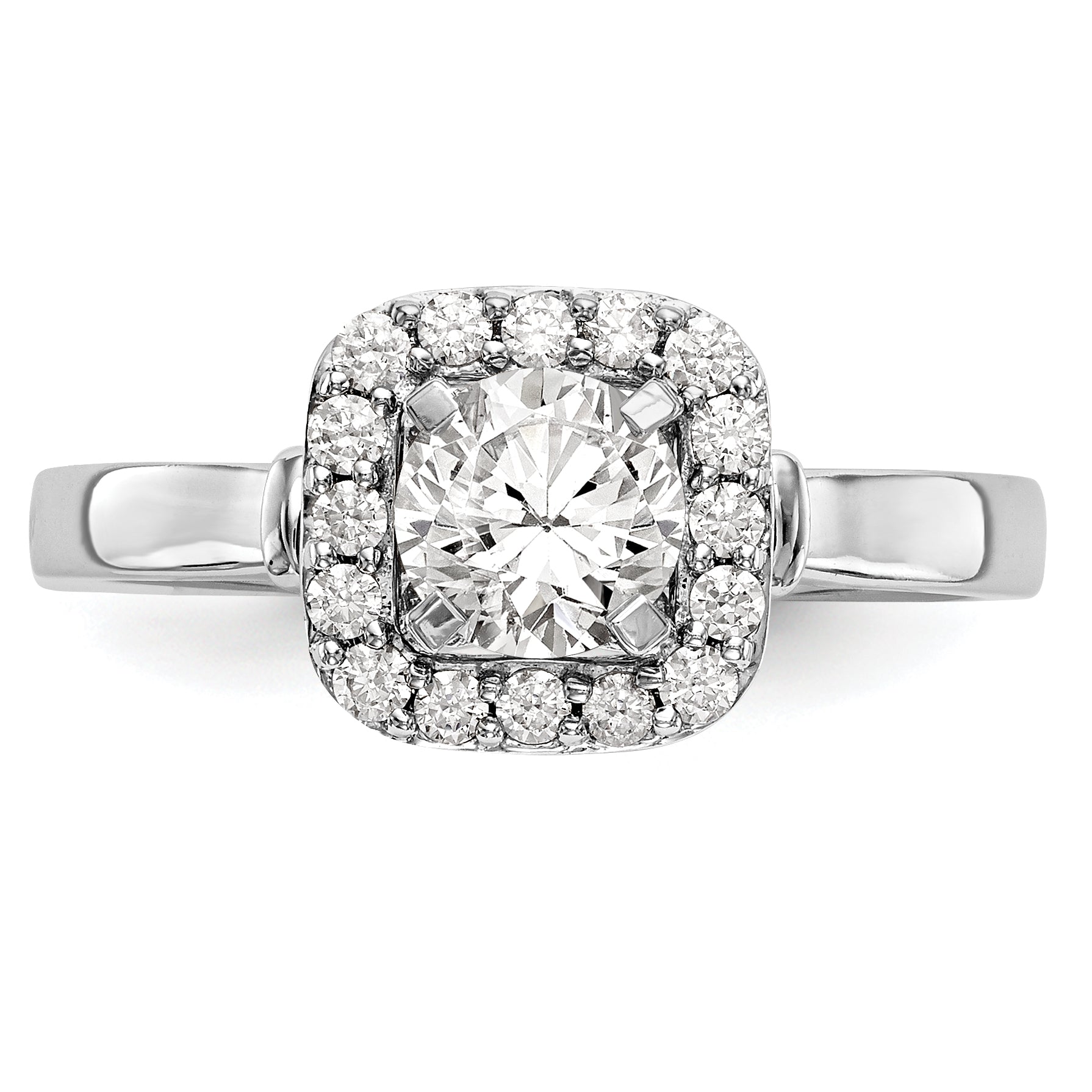 0.24ct. CZ Solid Real 14K White Gold Peg Set Cushion Halo Engagement Ring