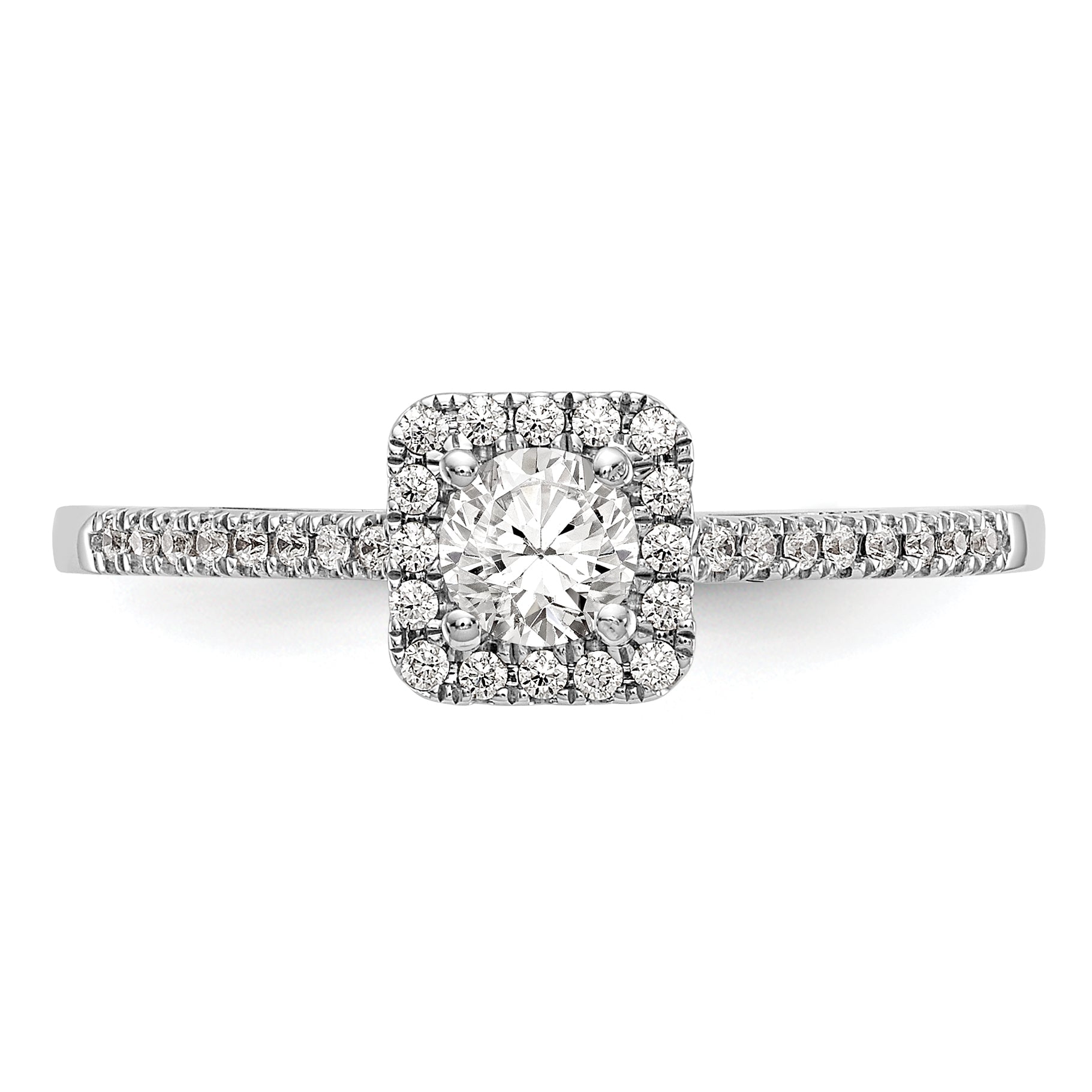 0.20ct. CZ Solid Real 14K White Gold Round Cushion Halo Engagement Ring