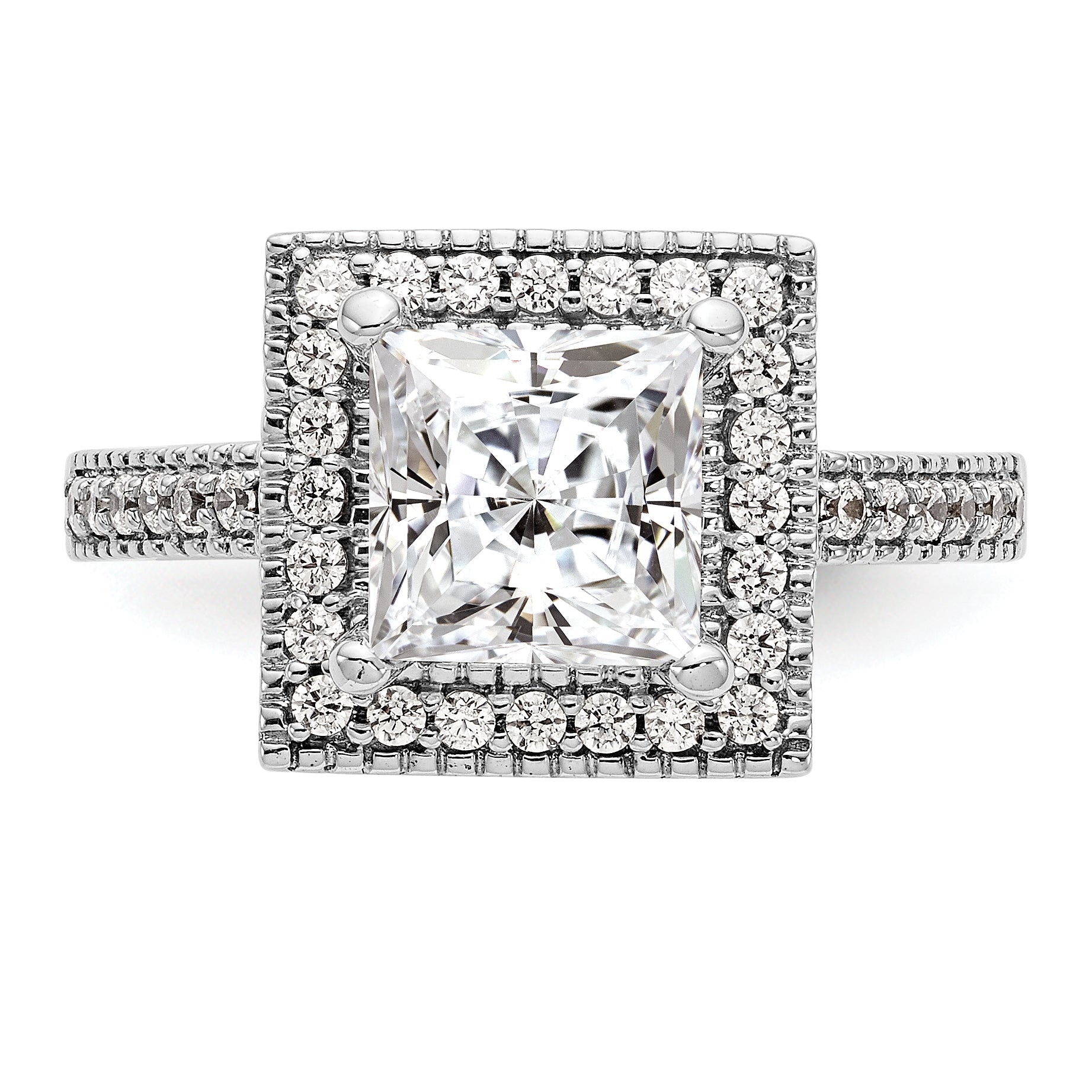 0.50ct. CZ Solid Real 14K White Gold Princess Square Halo Engagement Ring