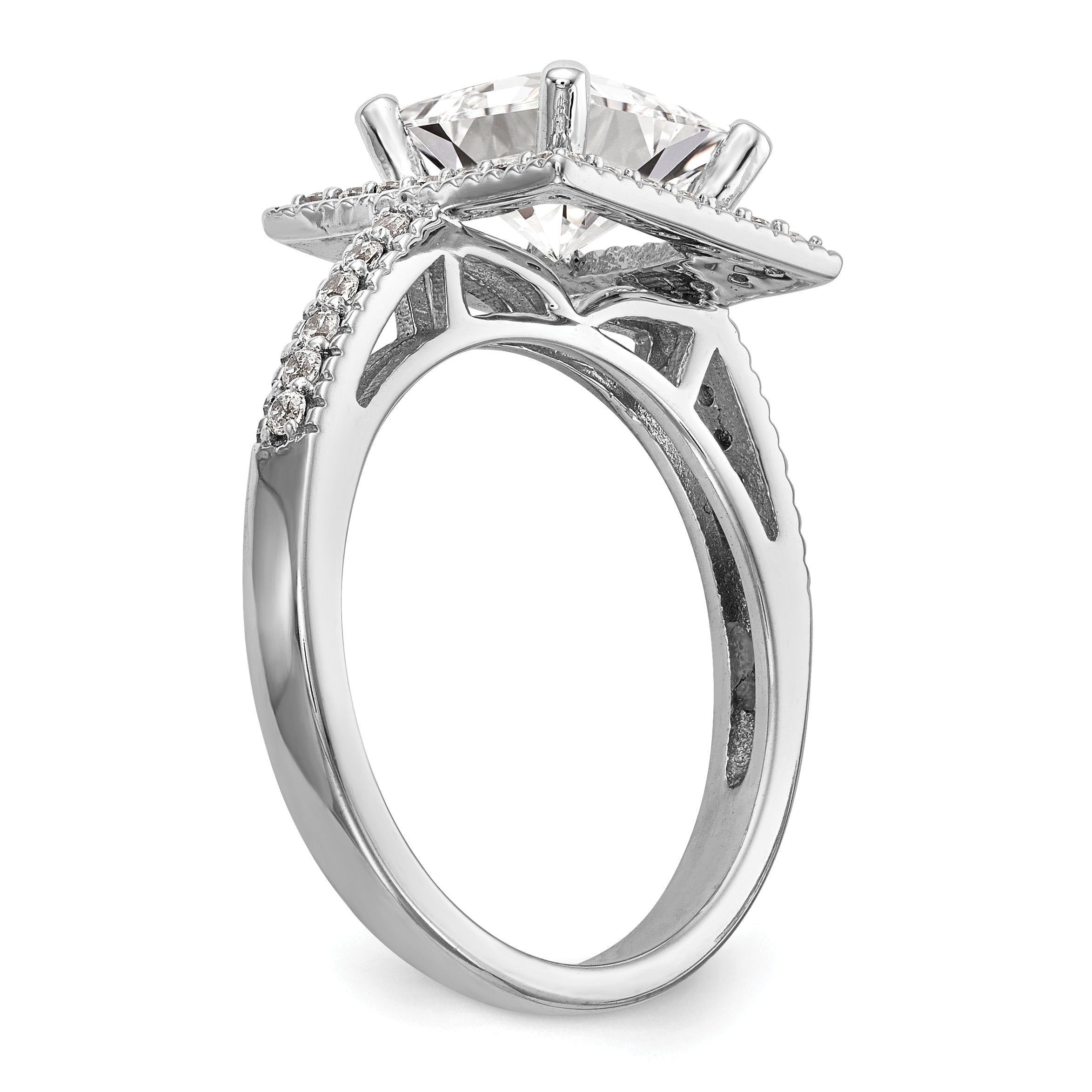 0.50ct. CZ Solid Real 14K White Gold Princess Square Halo Engagement Ring