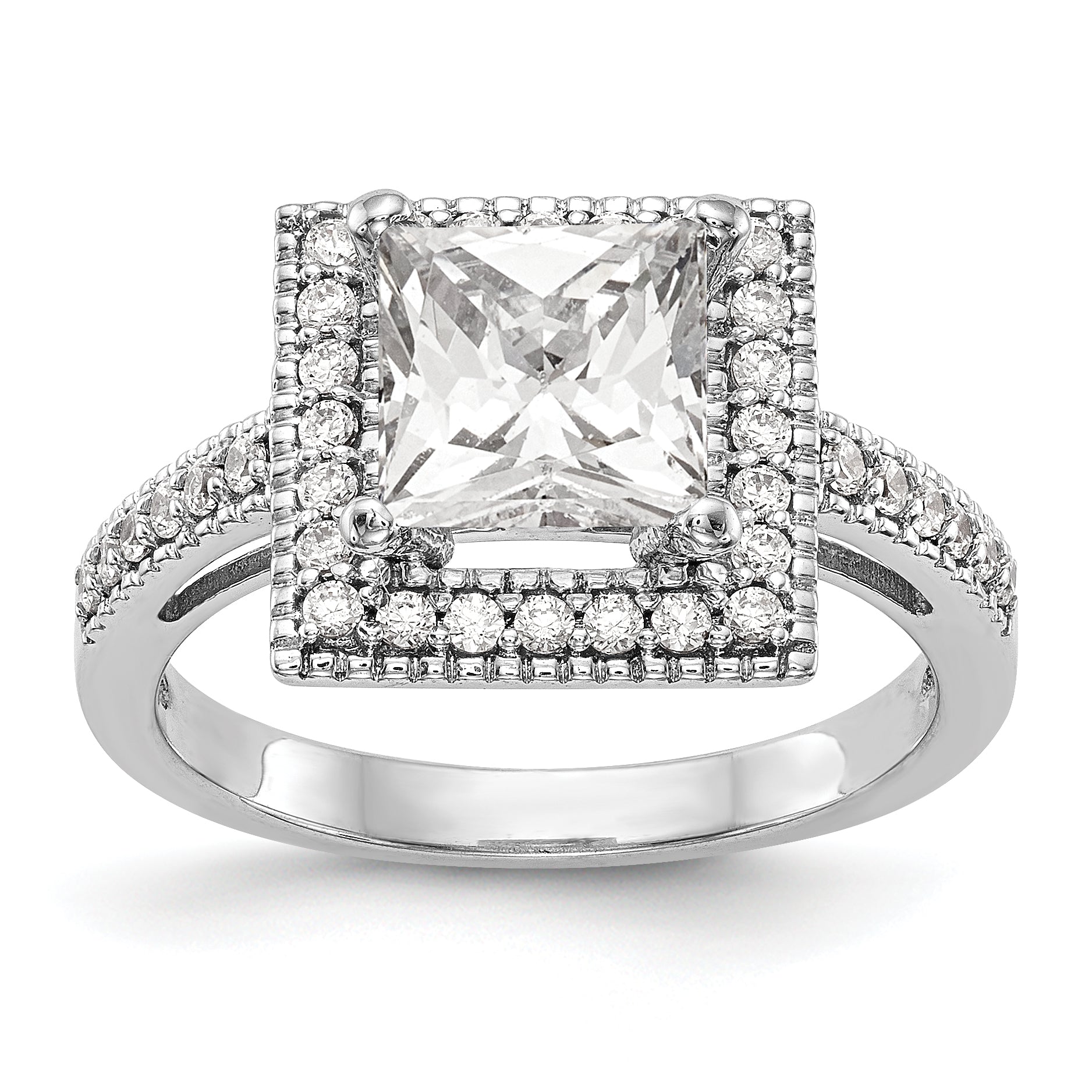 0.50ct. CZ Solid Real 14K White Gold Princess Square Halo Engagement Ring