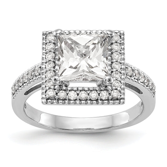 0.50ct. CZ Solid Real 14K White Gold Princess Square Halo Engagement Ring
