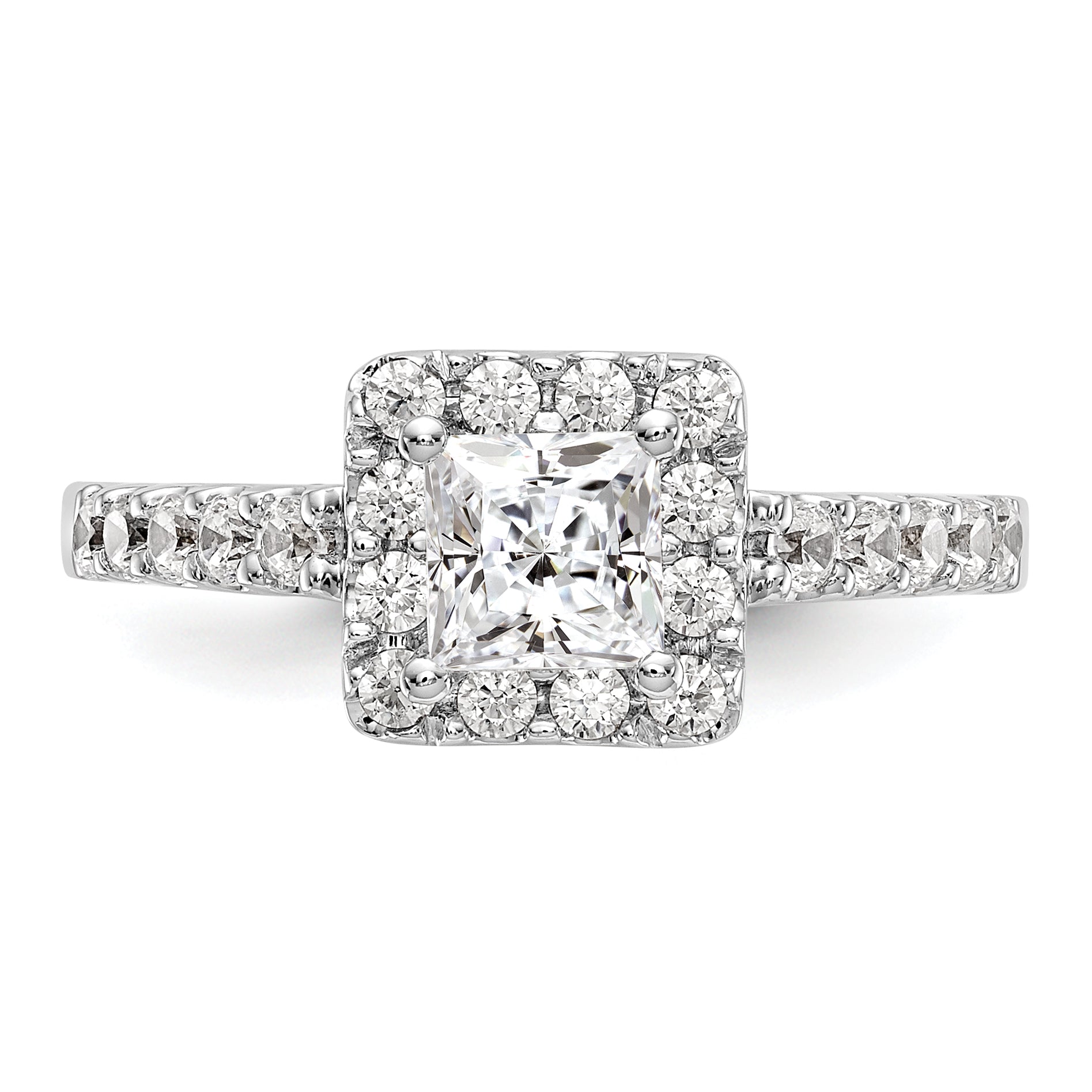 0.60ct. CZ Solid Real 14K White Gold Princess Square Halo Engagement Ring