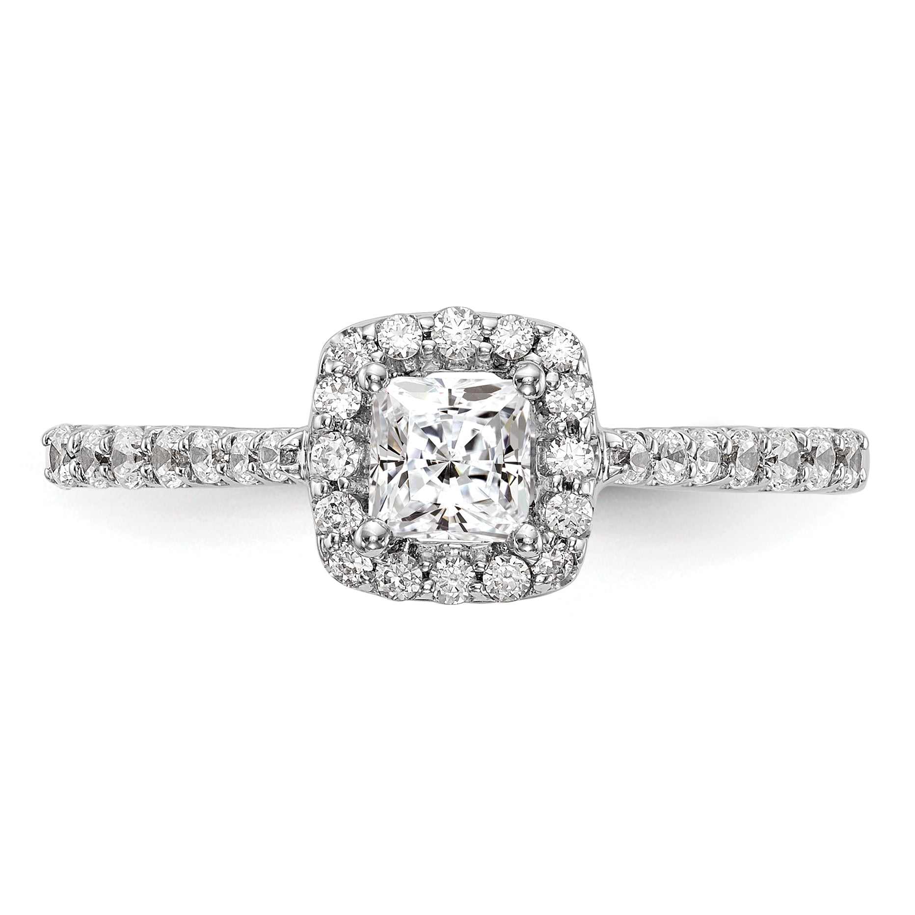0.50ct. CZ Solid Real 14K White Gold Princess Square Halo Engagement Ring