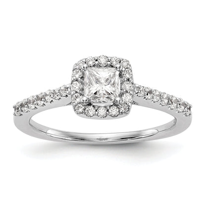 0.50ct. CZ Solid Real 14K White Gold Princess Square Halo Engagement Ring