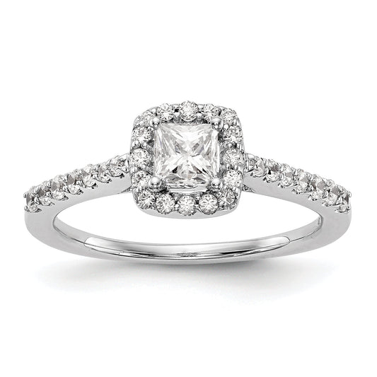 0.50ct. CZ Solid Real 14K White Gold Princess Square Halo Engagement Ring