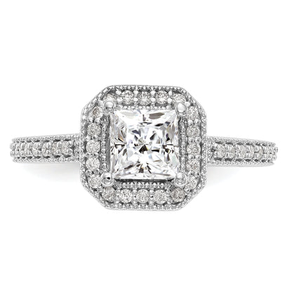 0.25ct. CZ Solid Real 14K White Gold Princess Square Halo Engagement Ring