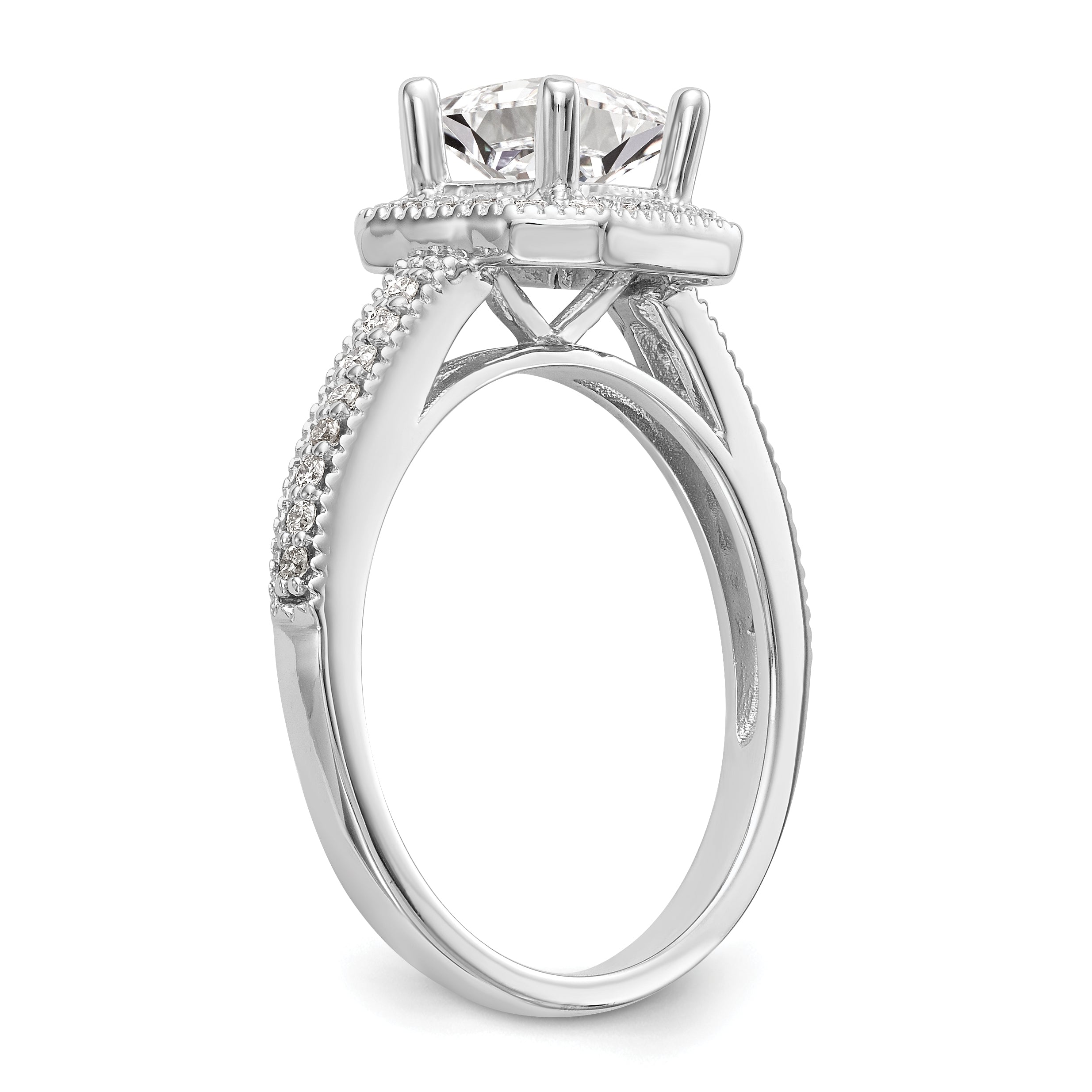 0.50ct. CZ Solid Real 14K White Gold Princess Square Halo Engagement Ring