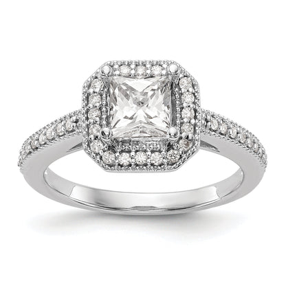 0.25ct. CZ Solid Real 14K White Gold Princess Square Halo Engagement Ring