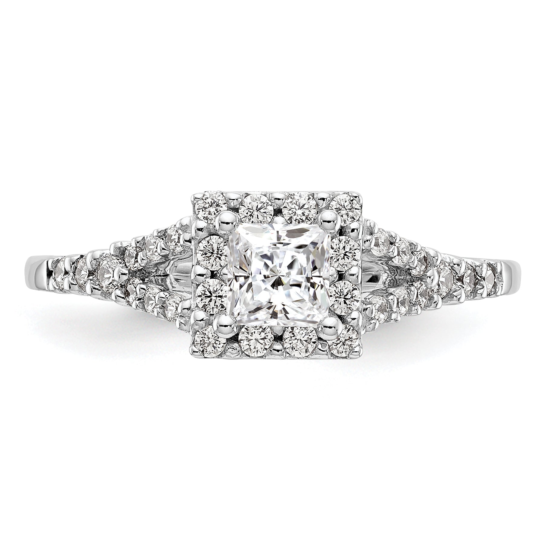 0.33ct. CZ Solid Real 14K White Gold Princess Square Halo Engagement Ring