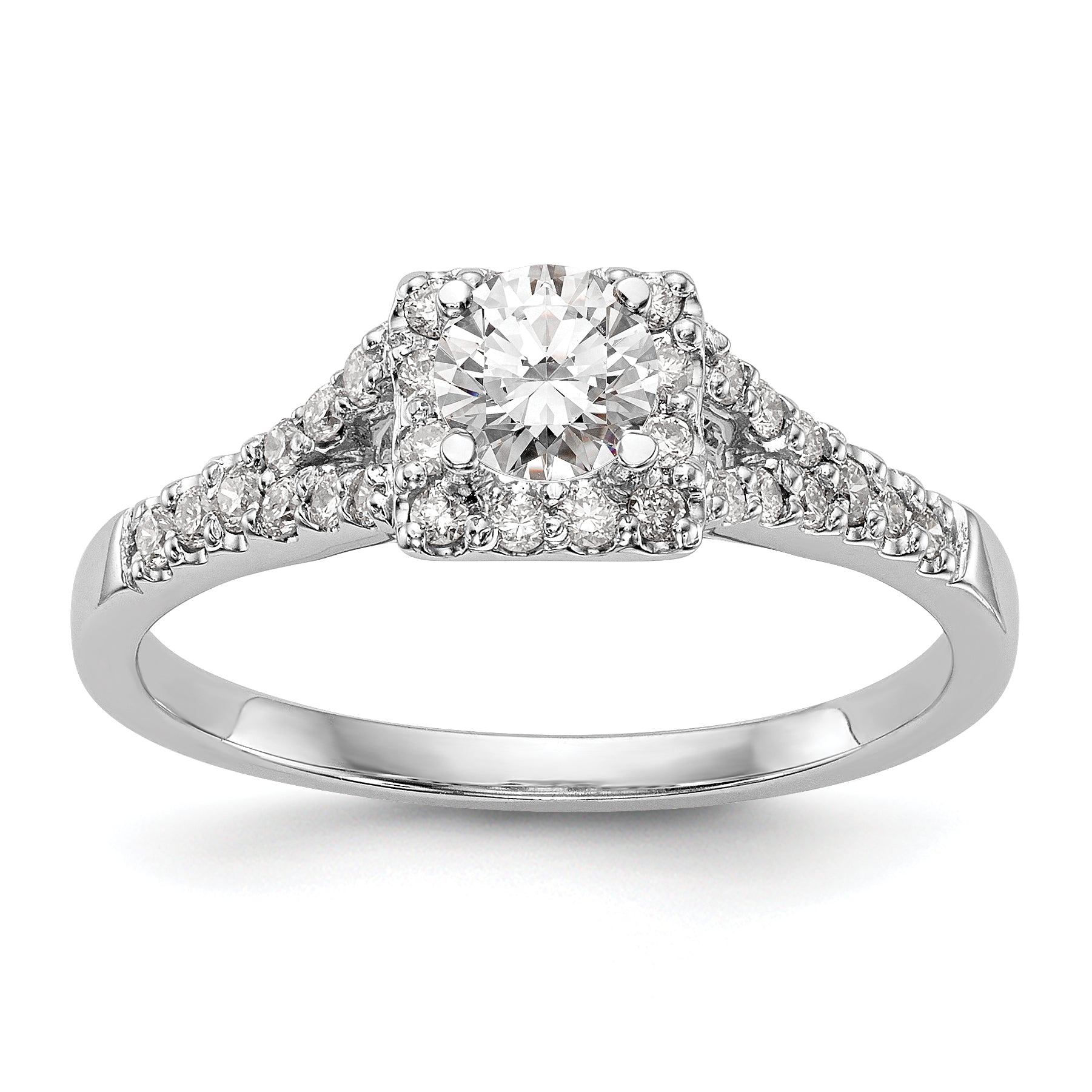 0.33ct. CZ Solid Real 14K White Gold Princess Square Halo Engagement Ring