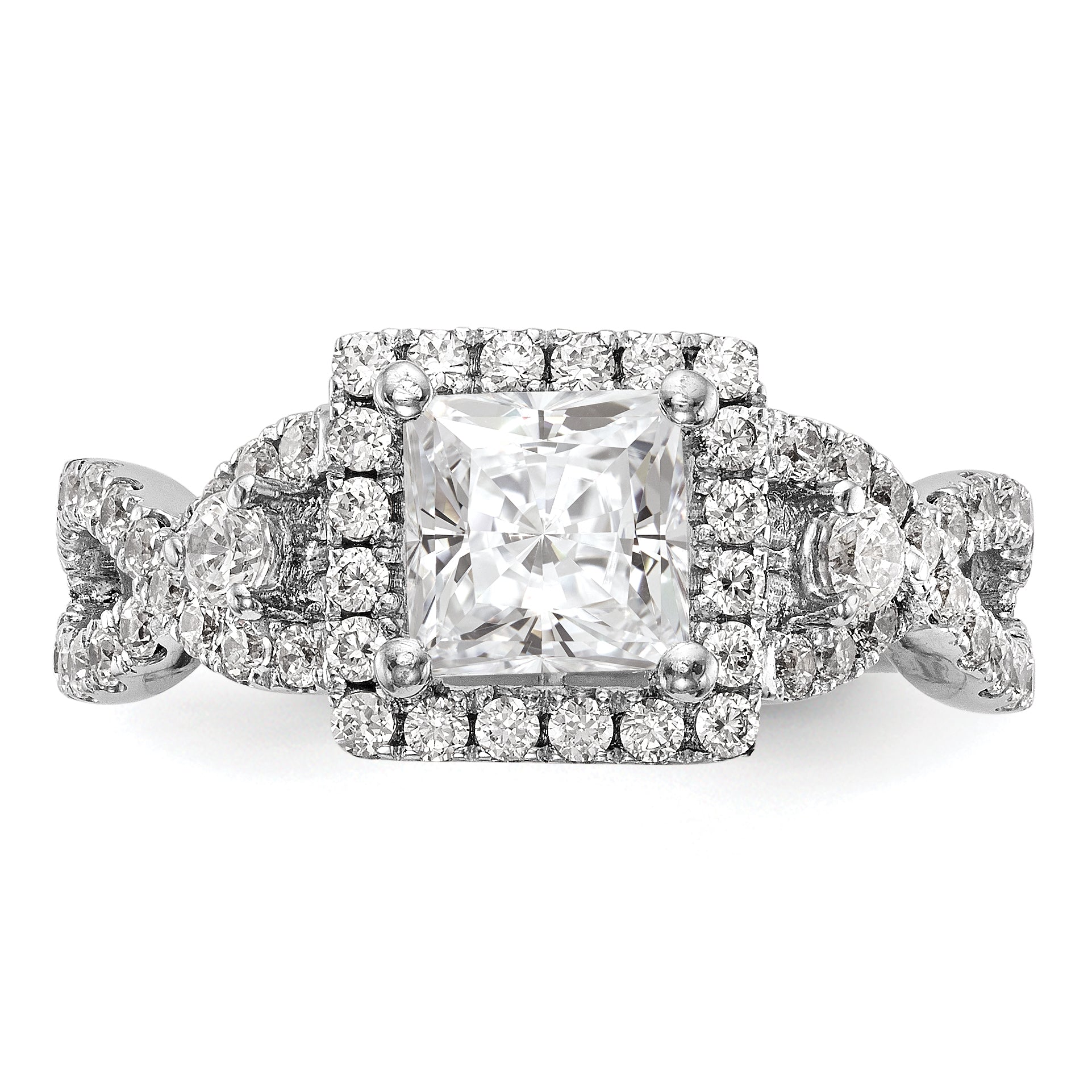 0.50ct. CZ Solid Real 14K White Gold Princess Cushion Halo Engagement Ring