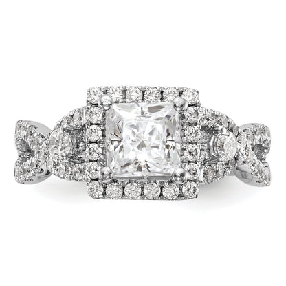 0.50ct. CZ Solid Real 14K White Gold Princess Cushion Halo Engagement Ring
