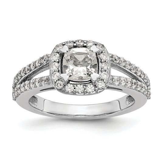 0.75ct. CZ Solid Real 14K White Gold Cushion Halo Engagement Ring