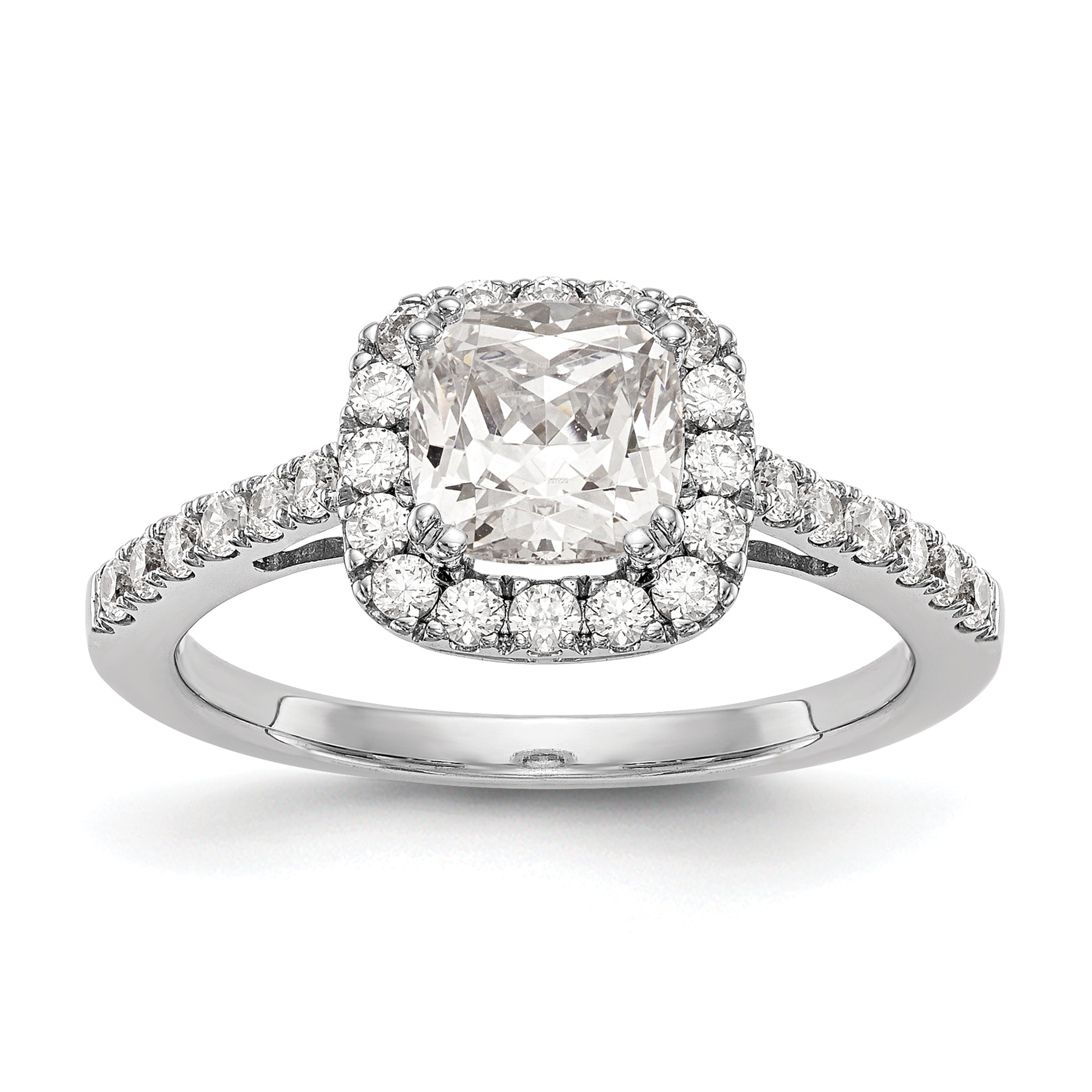 0.50ct. CZ Solid Real 14K White Gold Cushion Halo Engagement Ring