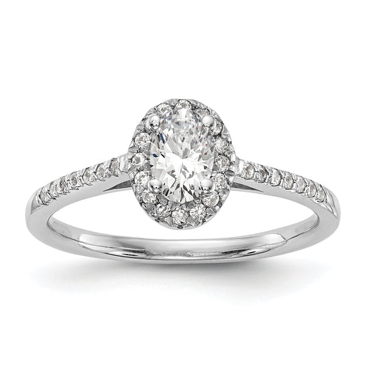 0.50ct. CZ Solid Real 14K White Gold Oval Oval Halo Engagement Ring