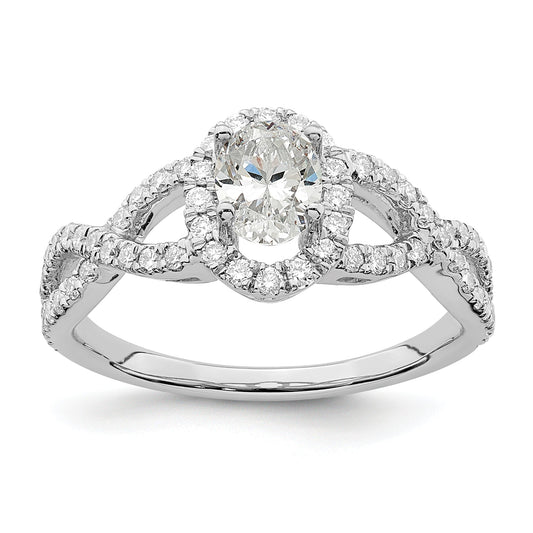 0.50ct. CZ Solid Real 14K White Gold Oval Oval Halo Engagement Ring