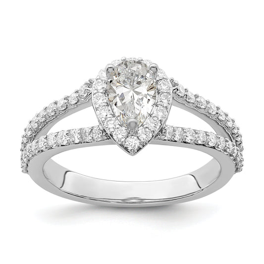 0.50ct. CZ Solid Real 14K White Gold Pear Pear Halo Engagement Ring
