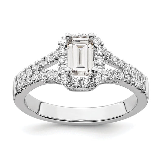 0.50ct. CZ Solid Real 14K White Gold Emerald Halo Engagement Ring