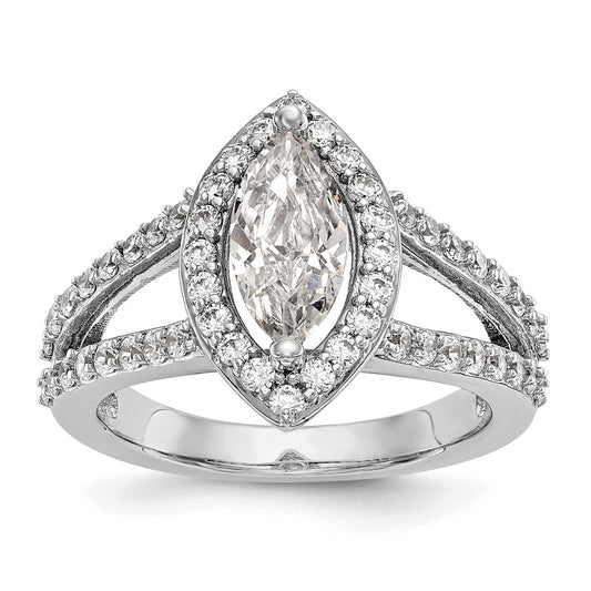 0.50ct. CZ Solid Real 14K White Gold Marquise Halo Engagement Ring