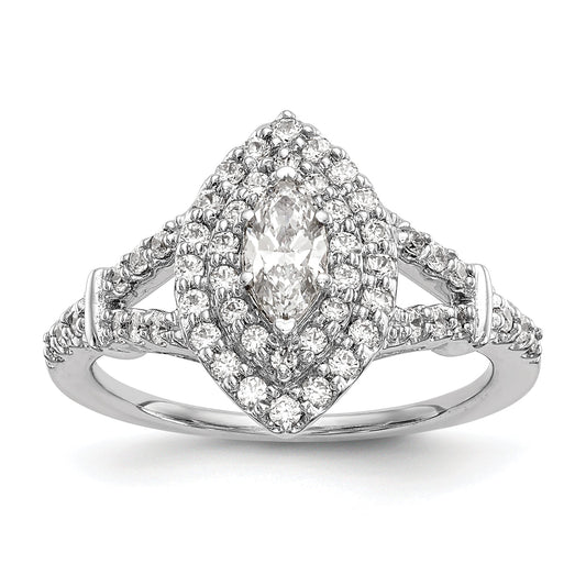 0.38ct. CZ Solid Real 14K White Gold Marquise Double Halo Engagement Ring