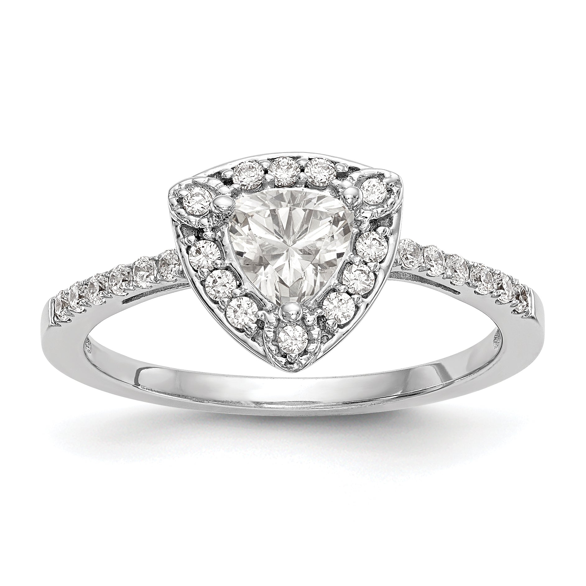0.50ct. CZ Solid Real 14K White Gold Trillion Halo Engagement Ring