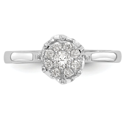 0.25ct. CZ Solid Real 14k White Gold Complete Cluster Engagement Ring