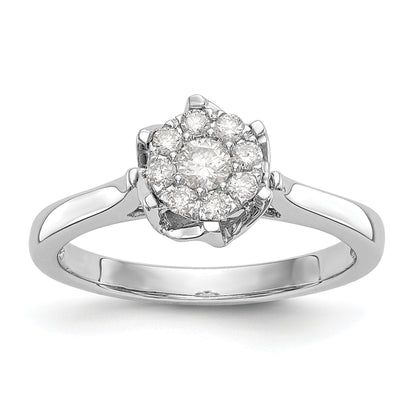 0.25ct. CZ Solid Real 14k White Gold Complete Cluster Engagement Ring