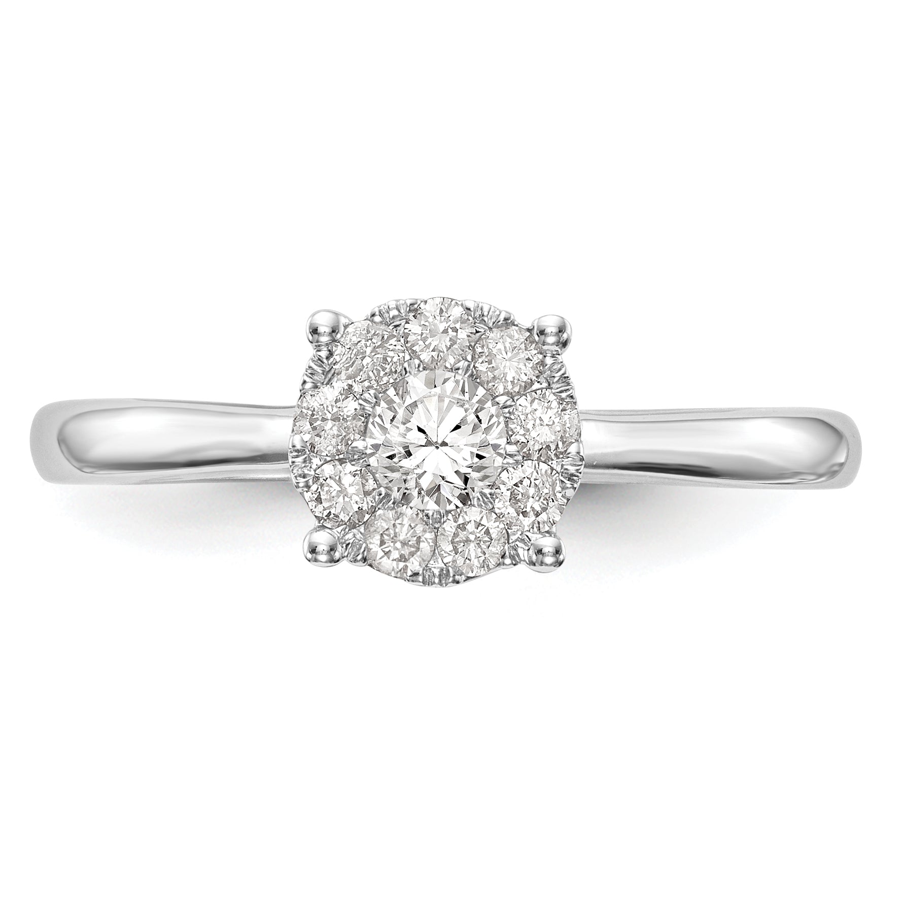 0.33ct. CZ Solid Real 14K White Gold Complete Cluster Engagement Ring