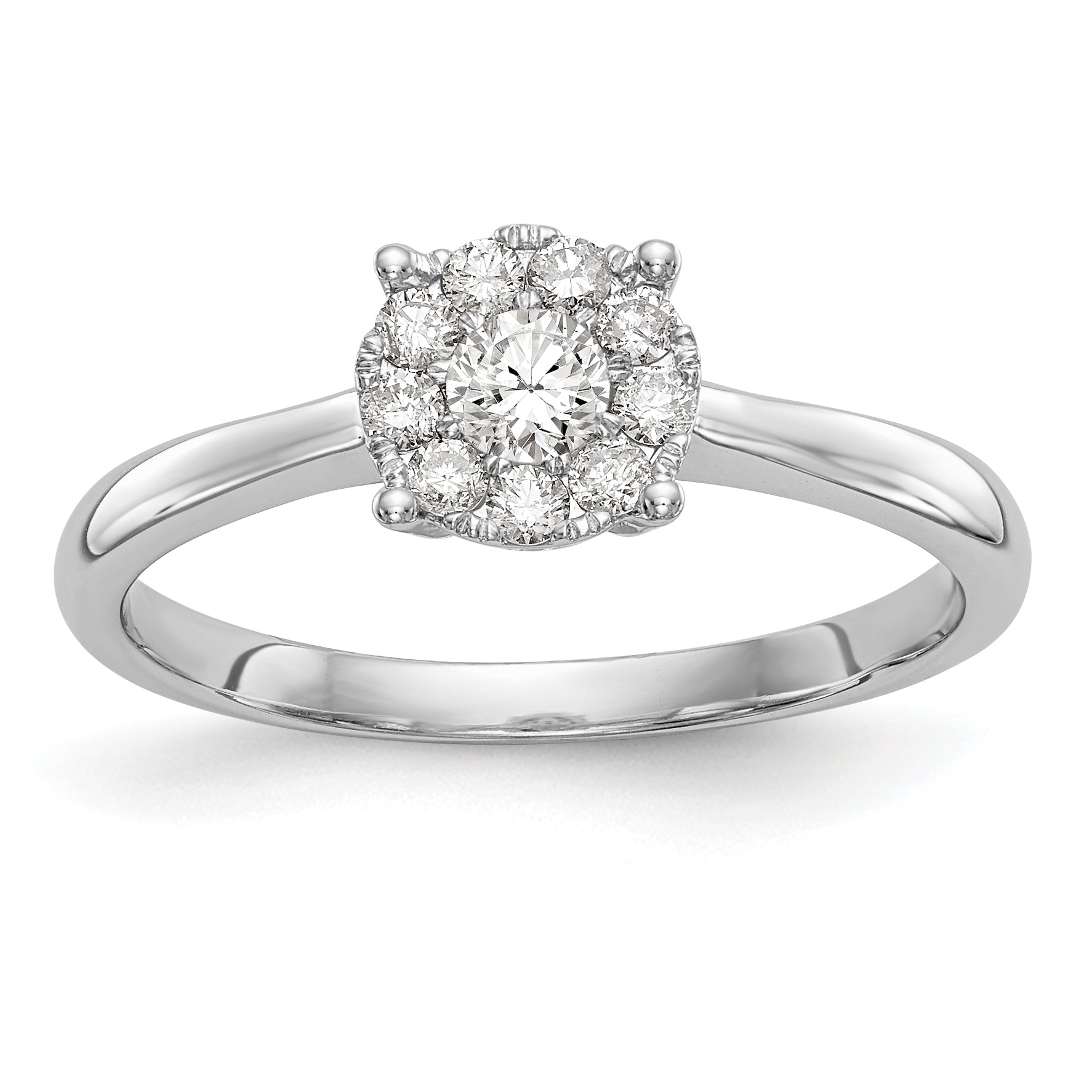 0.33ct. CZ Solid Real 14K White Gold Complete Cluster Engagement Ring