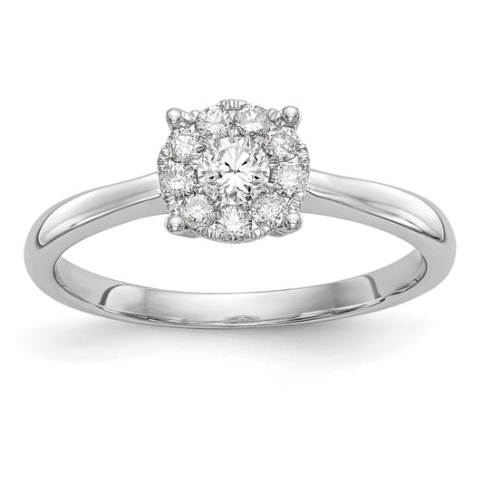 0.33ct. CZ Solid Real 14K White Gold Complete Cluster Engagement Ring