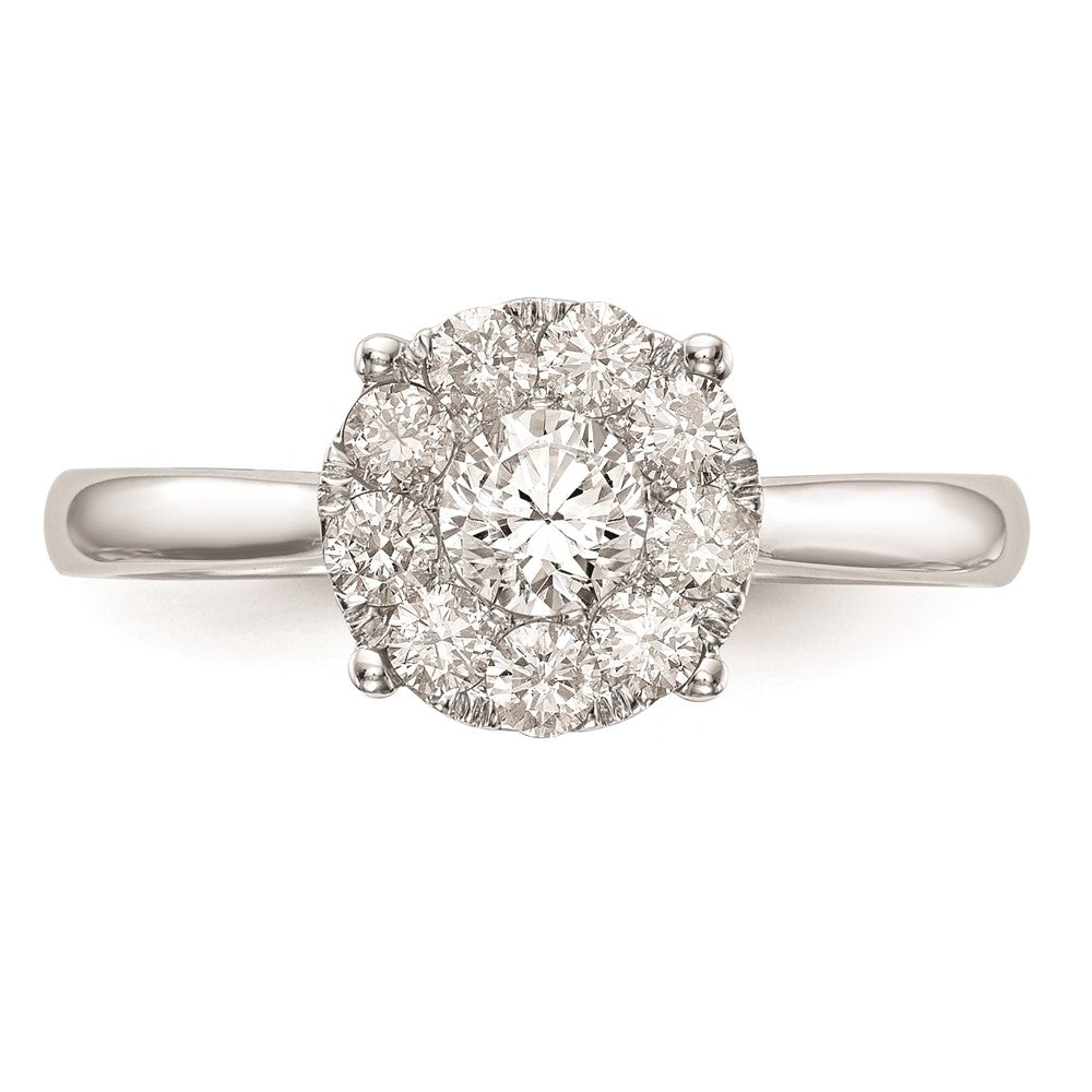 14K White Gold Complete Real Diamond Cluster Engagement Ring