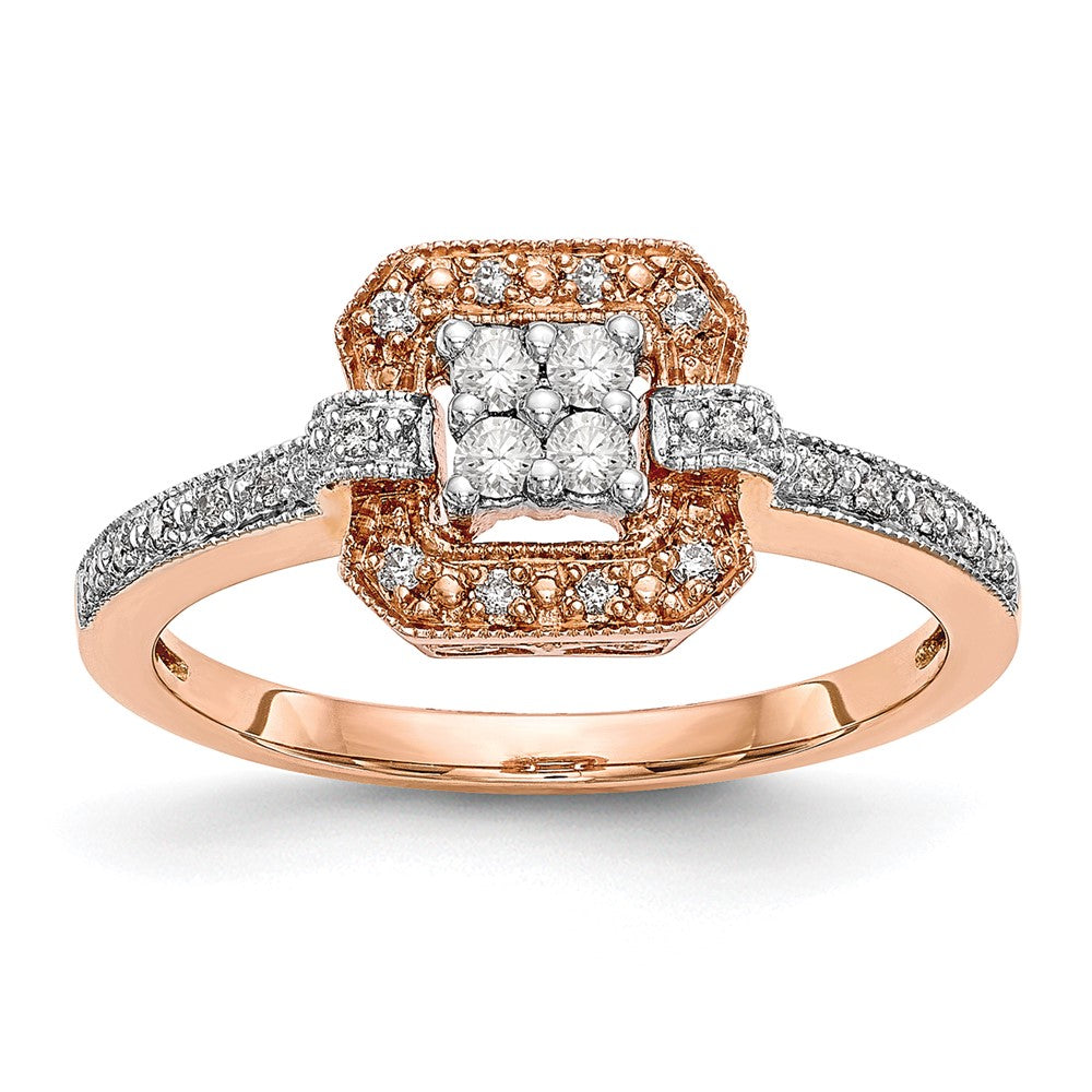 10k rose gold complete real diamond cluster engagement ring rm2356e 020 0raa