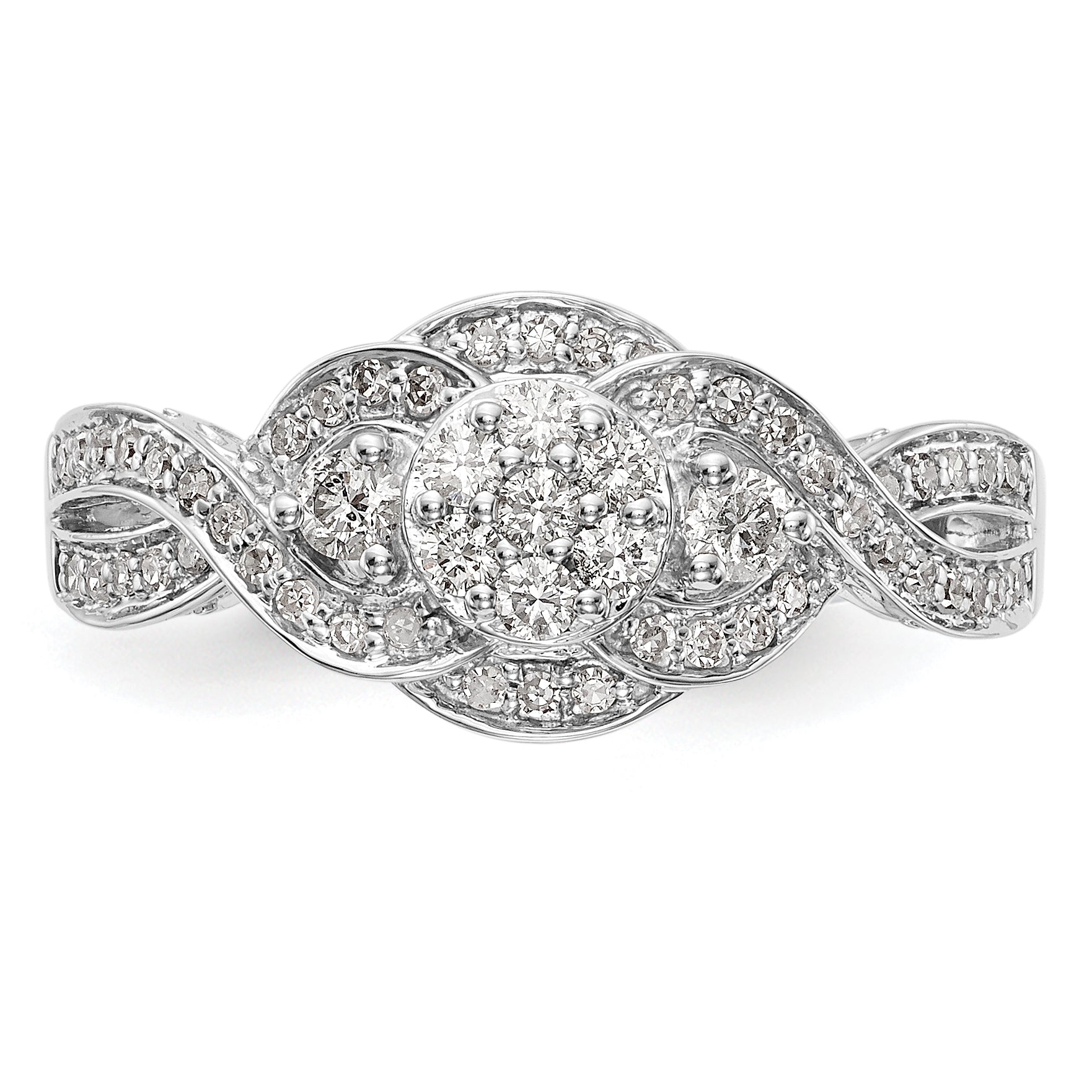 0.40ct. CZ Solid Real 14k White Gold Complete Cluster Engagement Ring