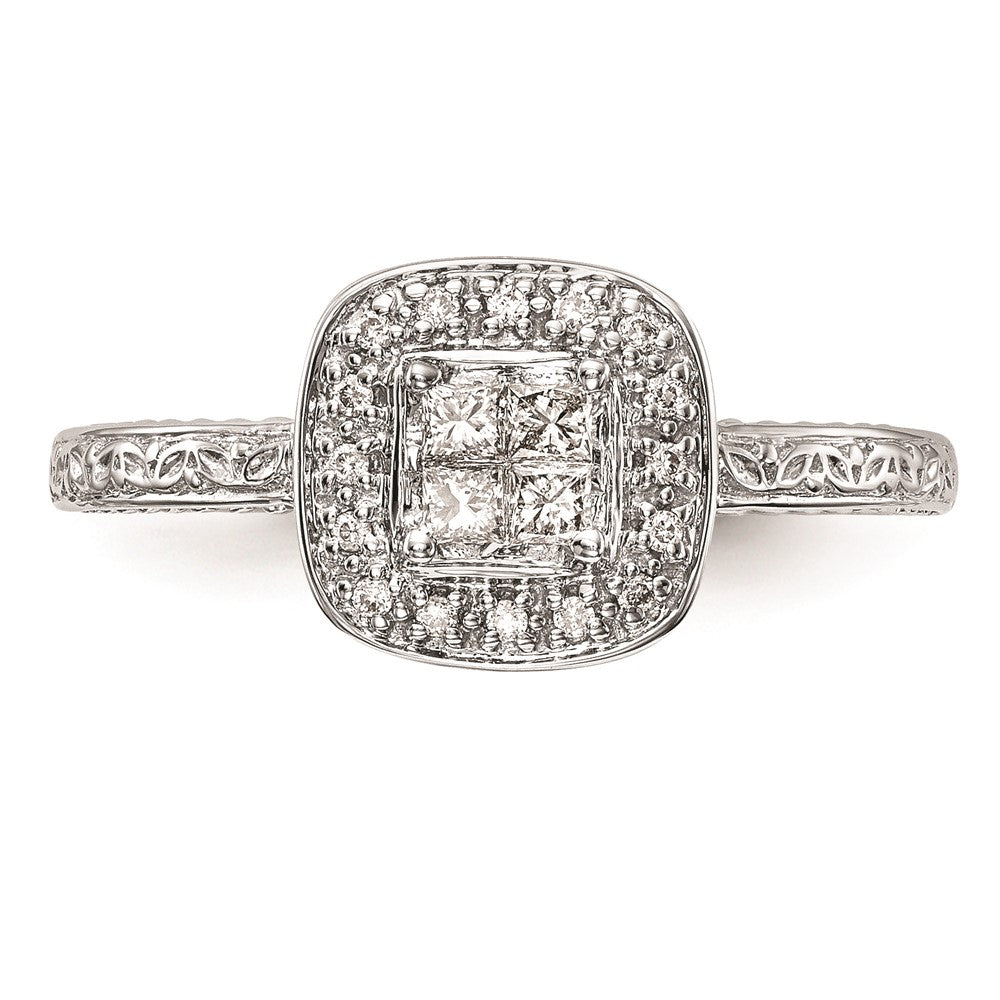 14K White Gold Complete Real Diamond Cluster Engagement Ring