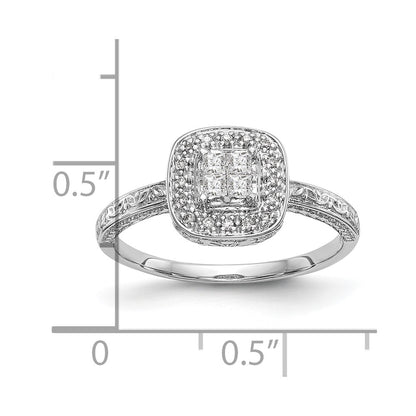 14K White Gold Complete Real Diamond Cluster Engagement Ring