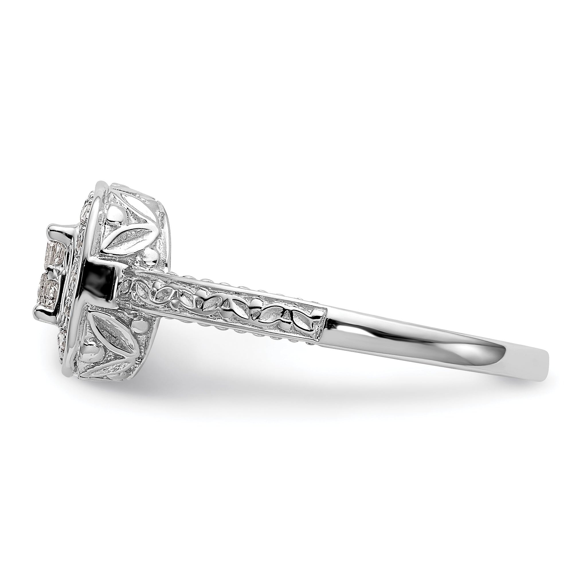 0.20ct. CZ Solid Real 14K White Gold Cluster Engagement Ring